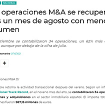 Las operaciones M&A se recuperan tras un mes de agosto con menos volumen